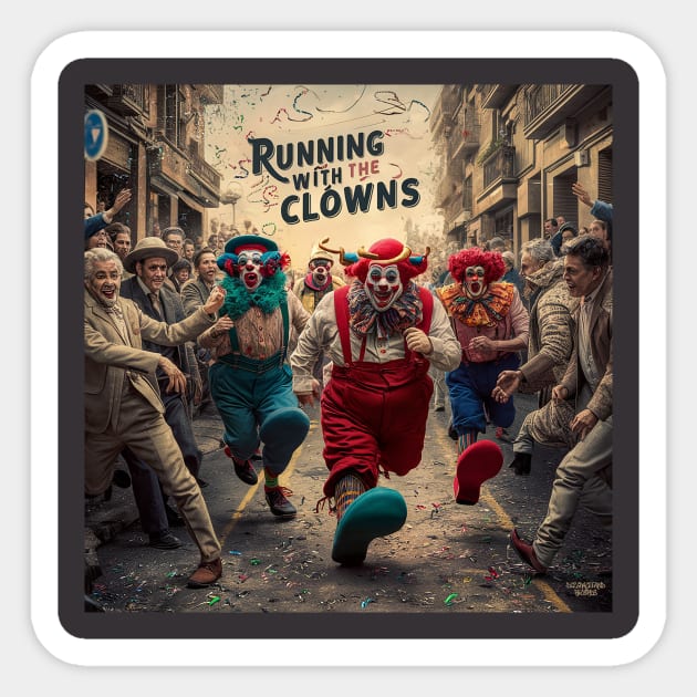 Running with the clowns! Sticker by Dizgraceland